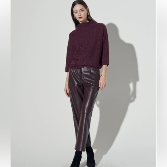 The Reset | R Label Slouchy Vegan Leather Trouser in Chocolate Burgundy Size S - Picture 1 of 17